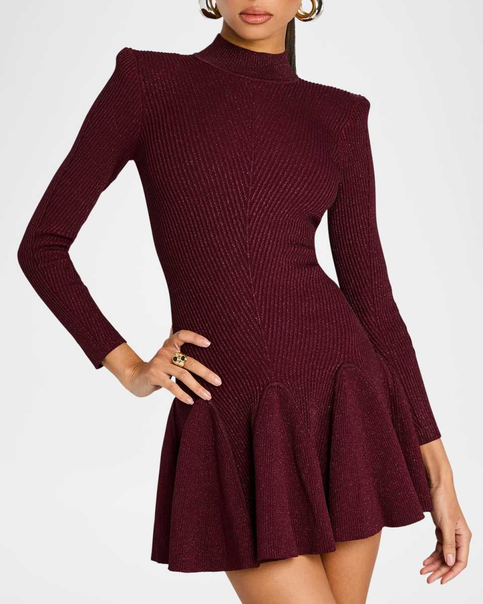 Sydonie Sparkly Knit Mock-Neck Mini Dress